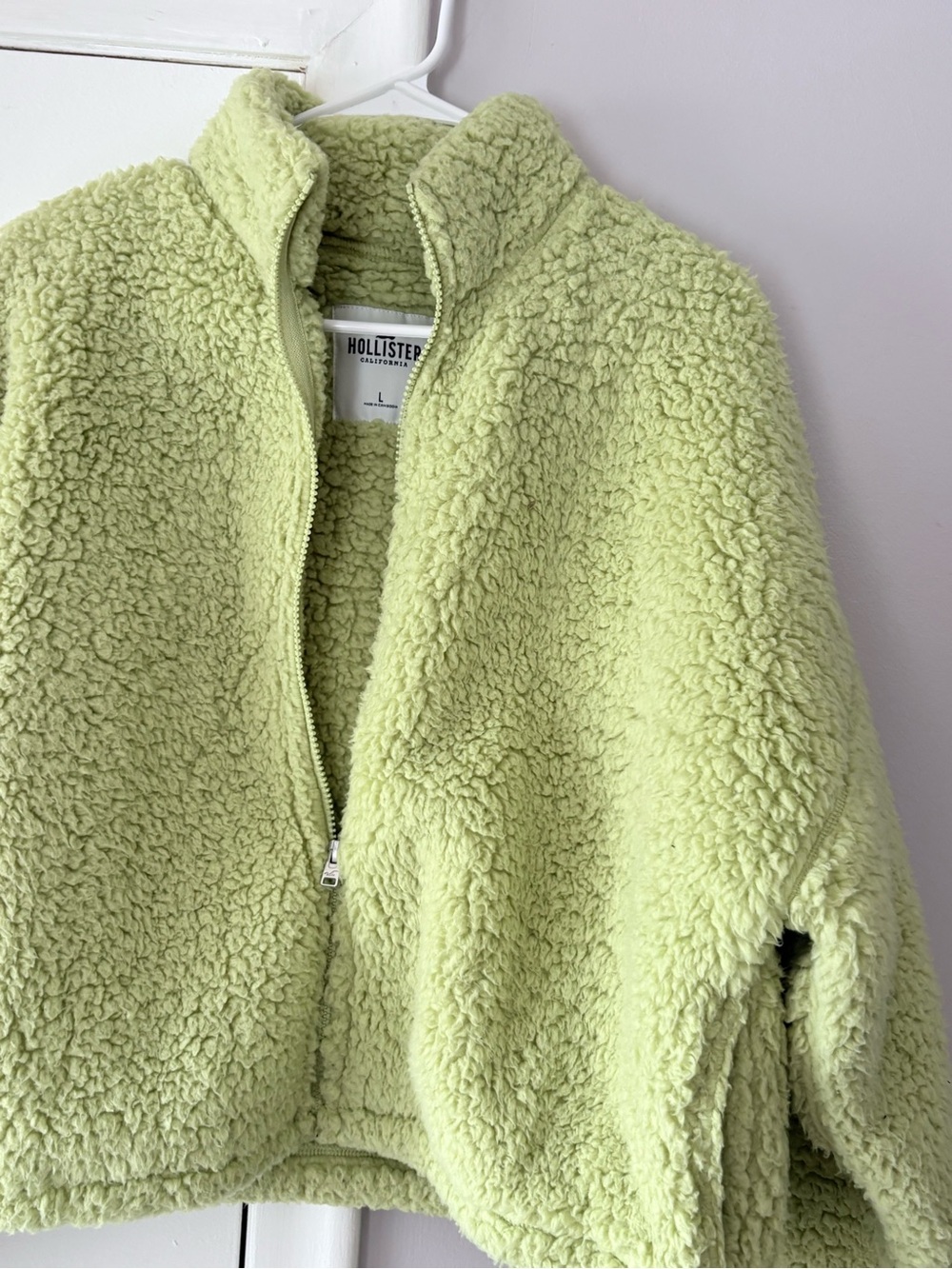 Hollister Plush Sherpa Zip Jacket in Pale Green